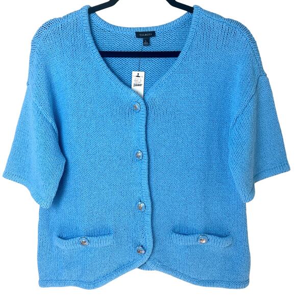 NWT Talbots Elbow Sleeve Button Front Sweater Jacket Cardigan Blue Sz S - Picture 1 of 8